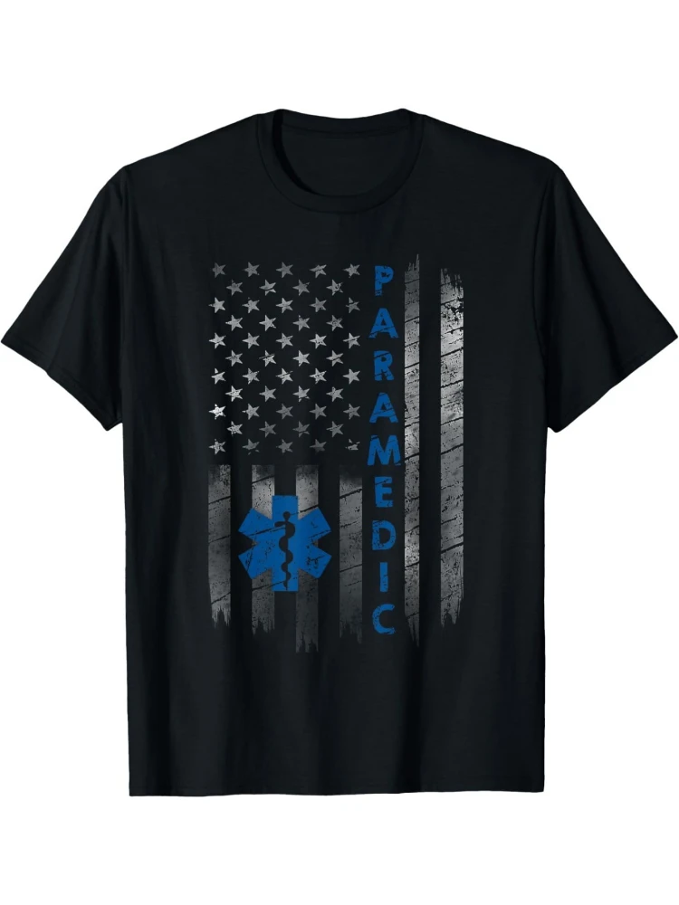 

Vintage Paramedic American Flag-EMS EMT Shirt with Cross design-100% cotton O-neck short sleeve casual printed men's T-shirt.