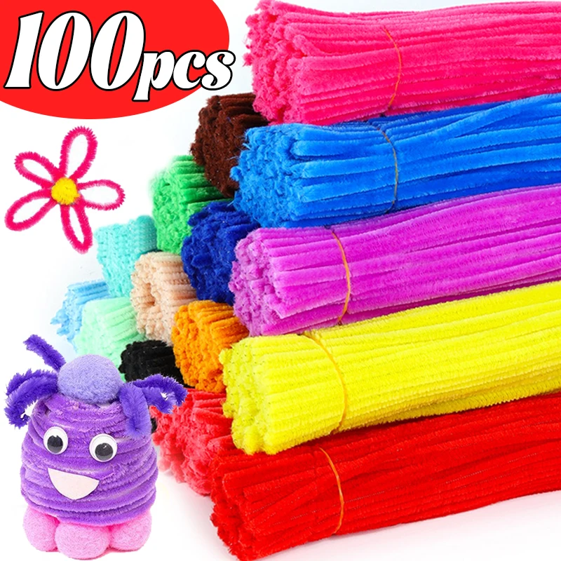 100/10pcs Chenille Stems Pipe Cleaners Twist Sticks Kids Plush Educational Toy Colorful Pipe Cleaner Handmade DIY Craft Supplies