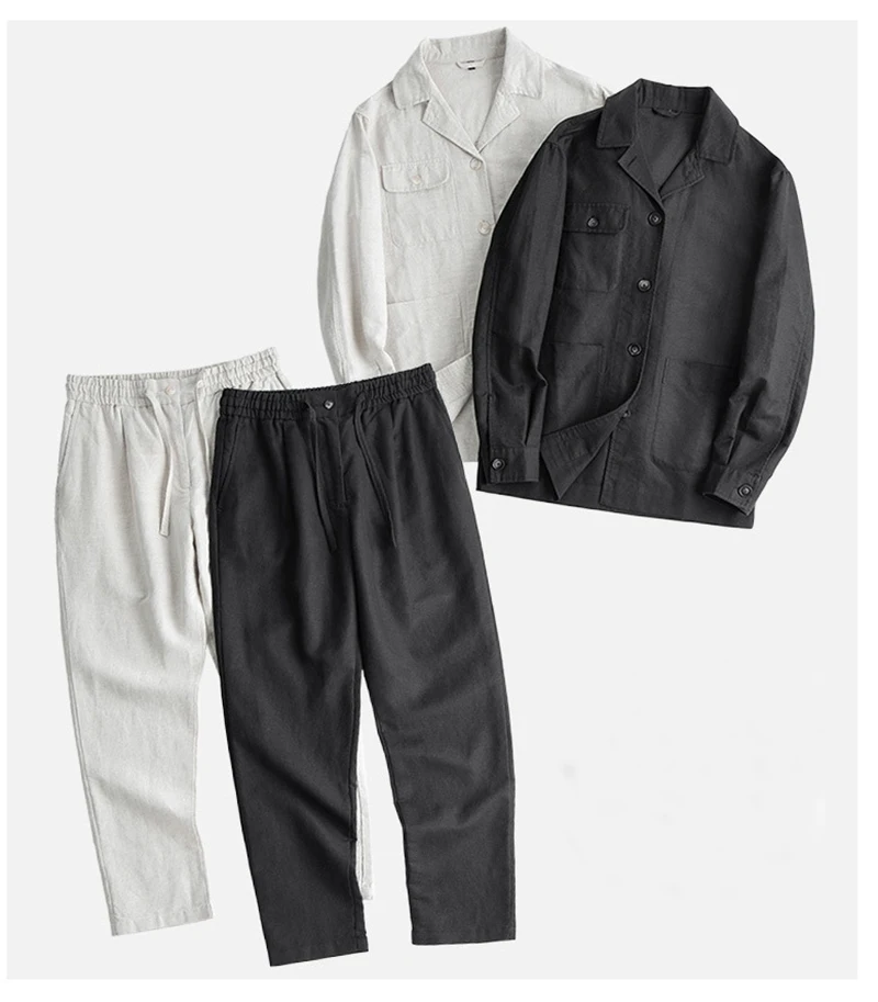 طقم بدلة رجالية من الكتان الراقية من Fengbaoyu - قطعتين على الطراز البريطاني ملابس رجالية غير رسمية أنيقة وأنيقة لموسم ربيع الخريف