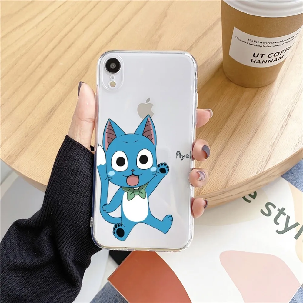 Manga Fairy Tail Happy Cute cat Phone Case For Iphone 15 11 13 14 Pro Max 7 8 Plus X Xr Xs Max Se2020 12mini Transparent Cover