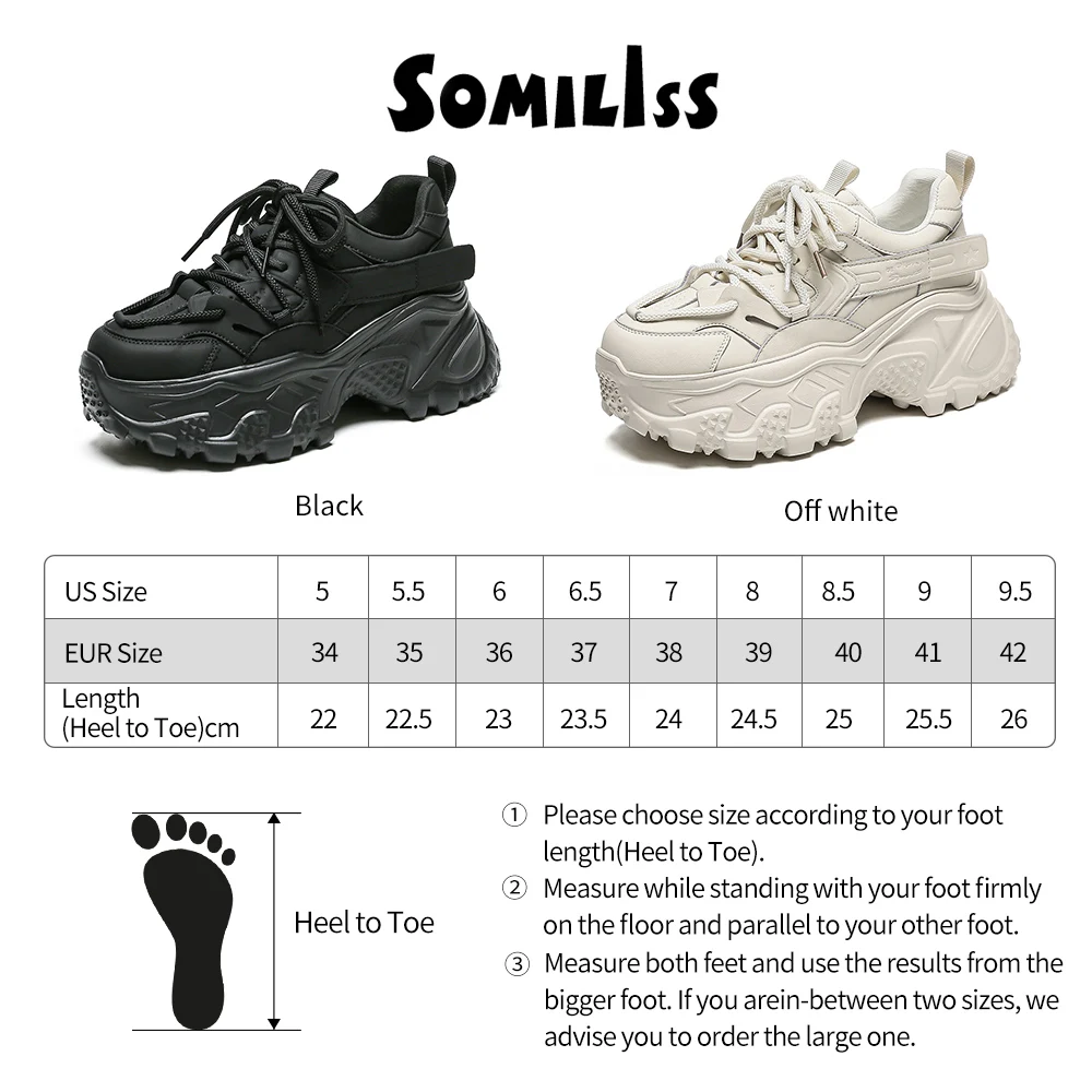 SOMILISS Women Chunky Platform Sneakers Microfiber Leather Lace Up Round Toe Ladies Autumn Winter Fashion Casual Shoes