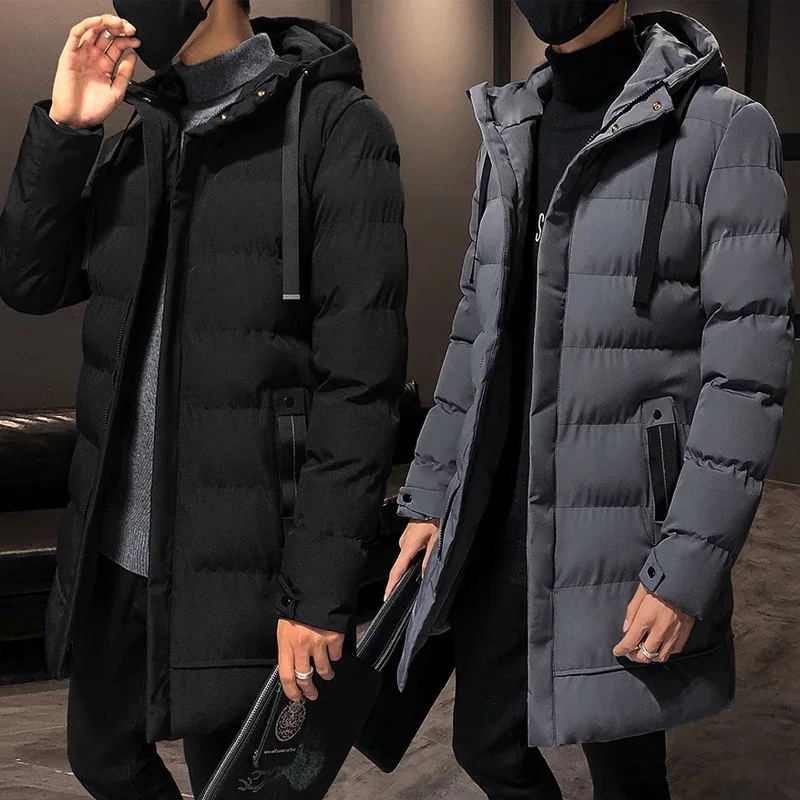 Jacket Autumn Outwear Outfits Classic Windproof Pocket Cotton Hooded Parka Coats Winter Men Coat Men Long Warm Thick Hood Parkas