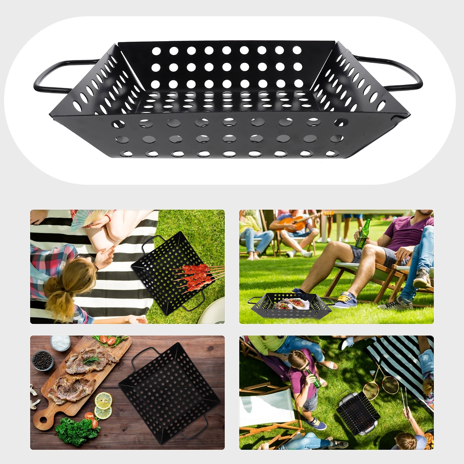 

1 шт. тарелка для гриля для барбекю с антипригарным покрытием, сковорода с отверстием для барбекю, термостойкие аксессуары для уличного барбекю, большая емкость, гриль, посуда для мяса