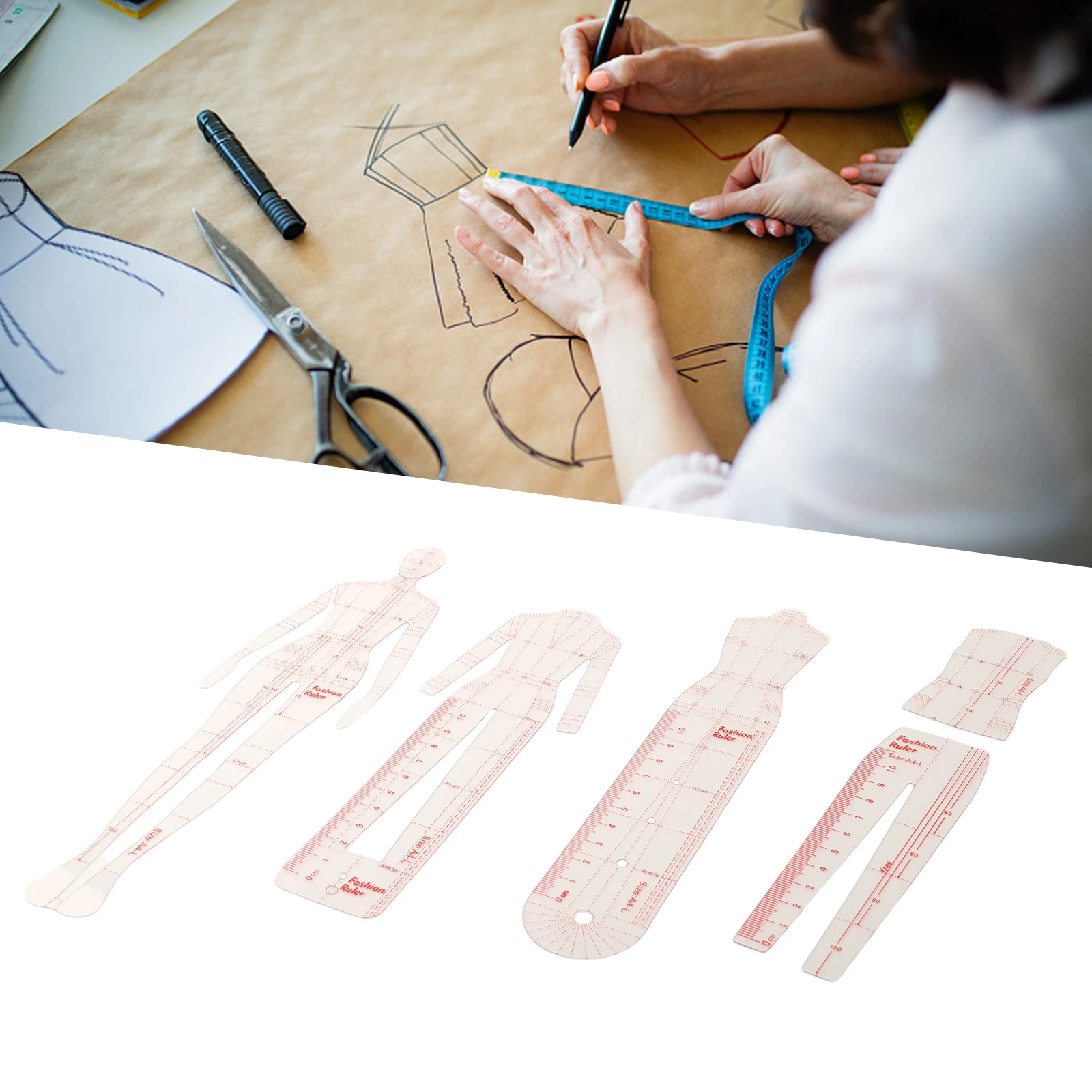 4/5pcs Template Ruler Fashion Illustration Ruler Figure Dresses Multifunctional Work Clothes Sewing Design Tailoring Tools