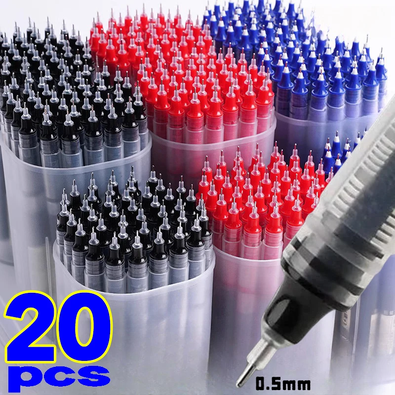 1-20Pcs Needle Type Gel Ink Pens Black/Blue/Red 0.5mm Liquid Ballpoint Pen Students Stationery School Office Writing Tool