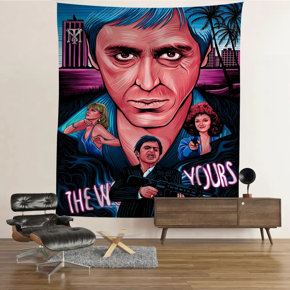 Classic Movie Scarface Cartoon Tapestry Art Science Fiction Room Home Decor Wall Hanging Home Decor