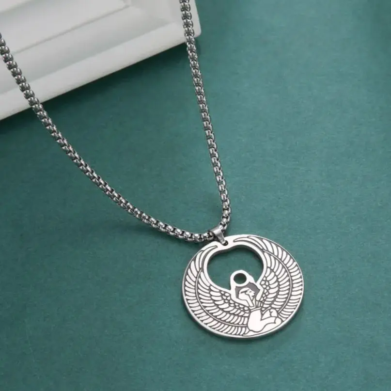 LIKGREAT Ancient Egyptian Goddess Isis Pendant Necklaces for Women Men Ankh Cross Horus Eye Stainless Steel Amulet Jewelry Gifts