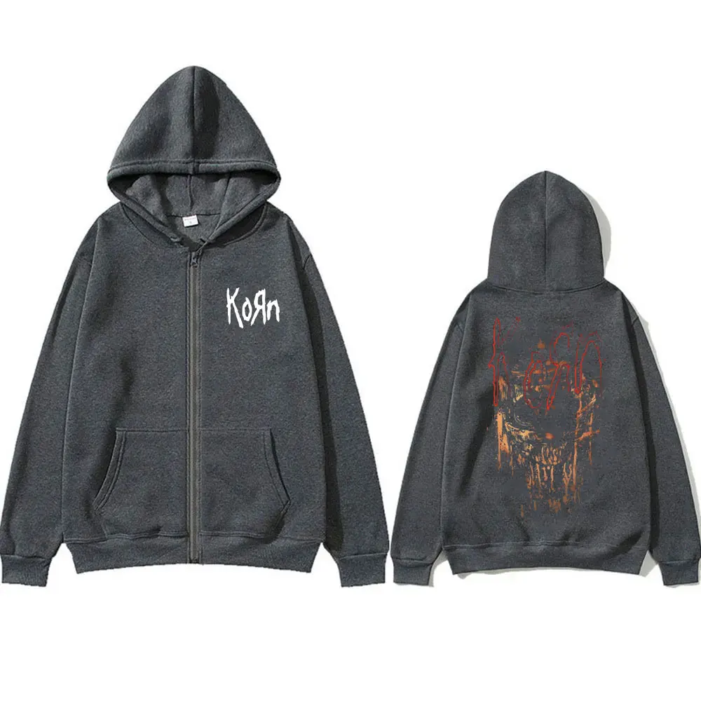 Rock Korn Band Skeleton Graphic Zipper Hoodie Male Rare Metal Music Zip Up Hoodies Men Gothic Vintage Oversized Zip Up Jacket