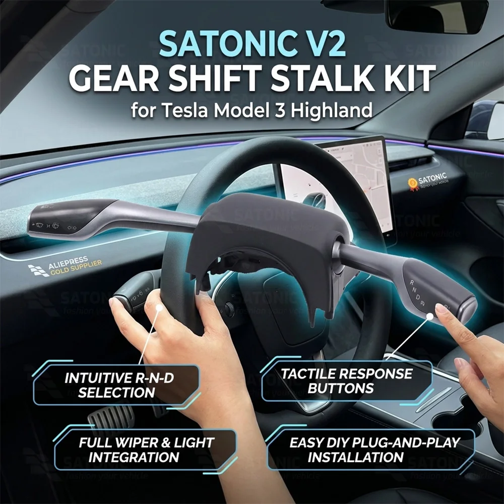 Fotografia 3: Alavanca de Câmbio SATONIC V2.0 com Indicador de Sinal para Tesla Model 3 Highland 2024 D R P Drive AP Plug & Play