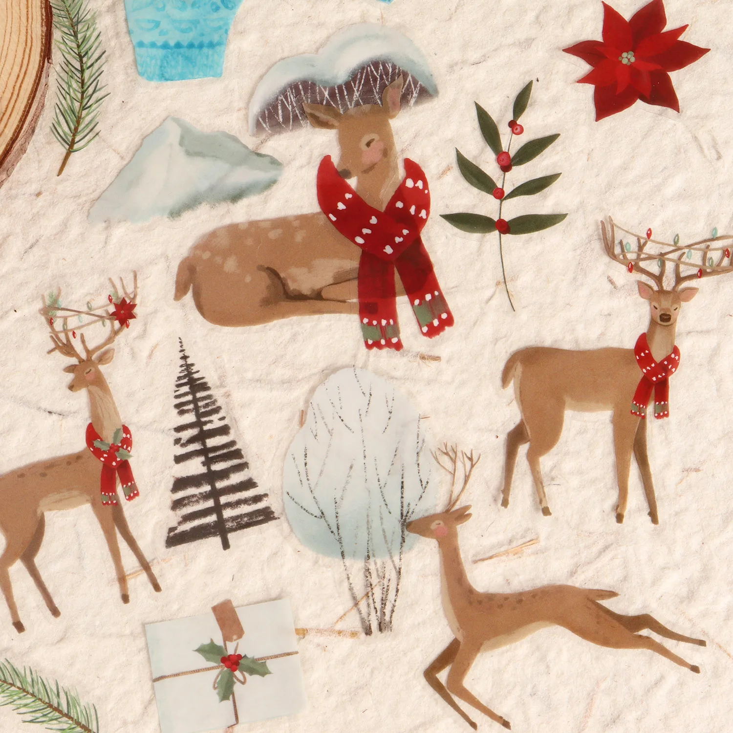 64 قطعة من الورق الفني والحيوانات الأليفة الغابات الغزلان عيد الميلاد ملصق ذاتي اللصق ، لمستلزمات سكرابوكينغ ، زينة هدايا عيد الميلاد #1