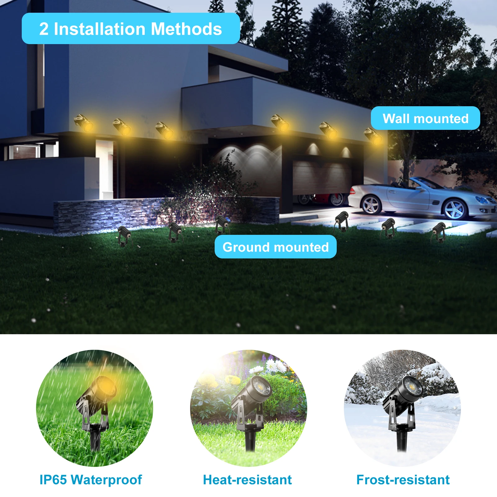 Projecteur LED COB Blanc Chaud Très Brcorporelle, Éclairage de Paysage, Basse Tension, Étanche IP65, pour Jardin et Pelouse, Prise US