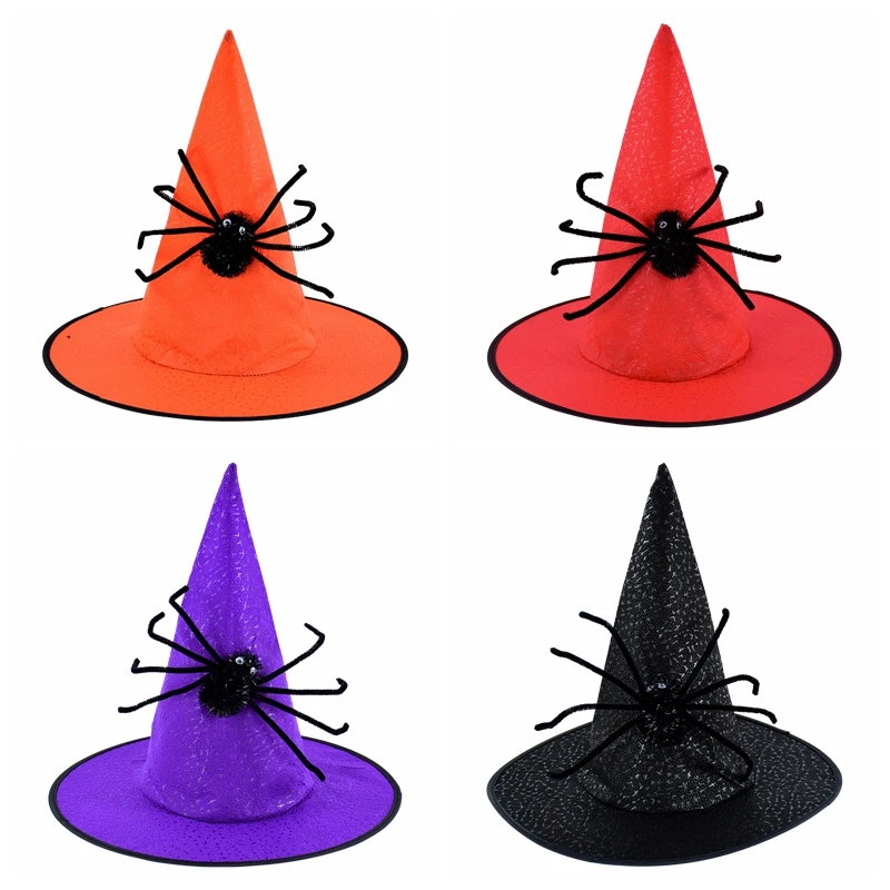 Halloween Witch Hat Cap Kids Adult Red Orange Black Purple Witch Spider Hat Costume Halloween Rave Party Cosplay Hat Decorations