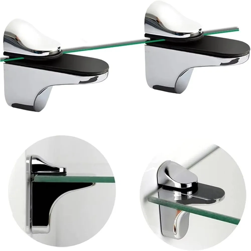 Zinc Alloy Metal Glass Clamps 1-22mm Thickness Anti-Slip Glass Shelf Brackets Adjustable Partition Board Holder DIY Installation