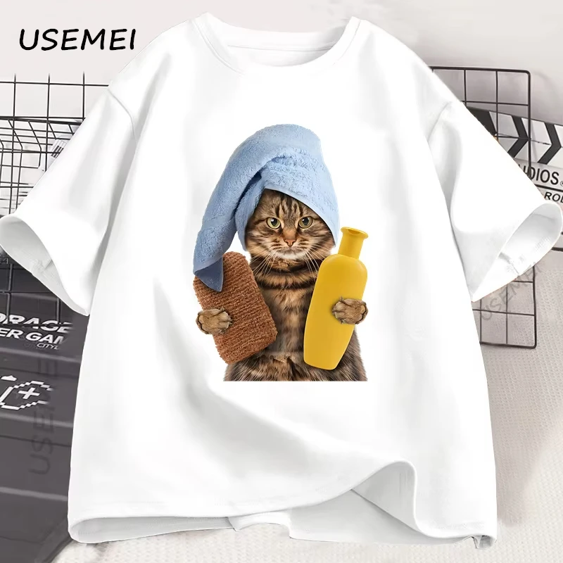 

Camiseta divertida bañera gatolavado de animales camiseta limpia camiseta casualdón