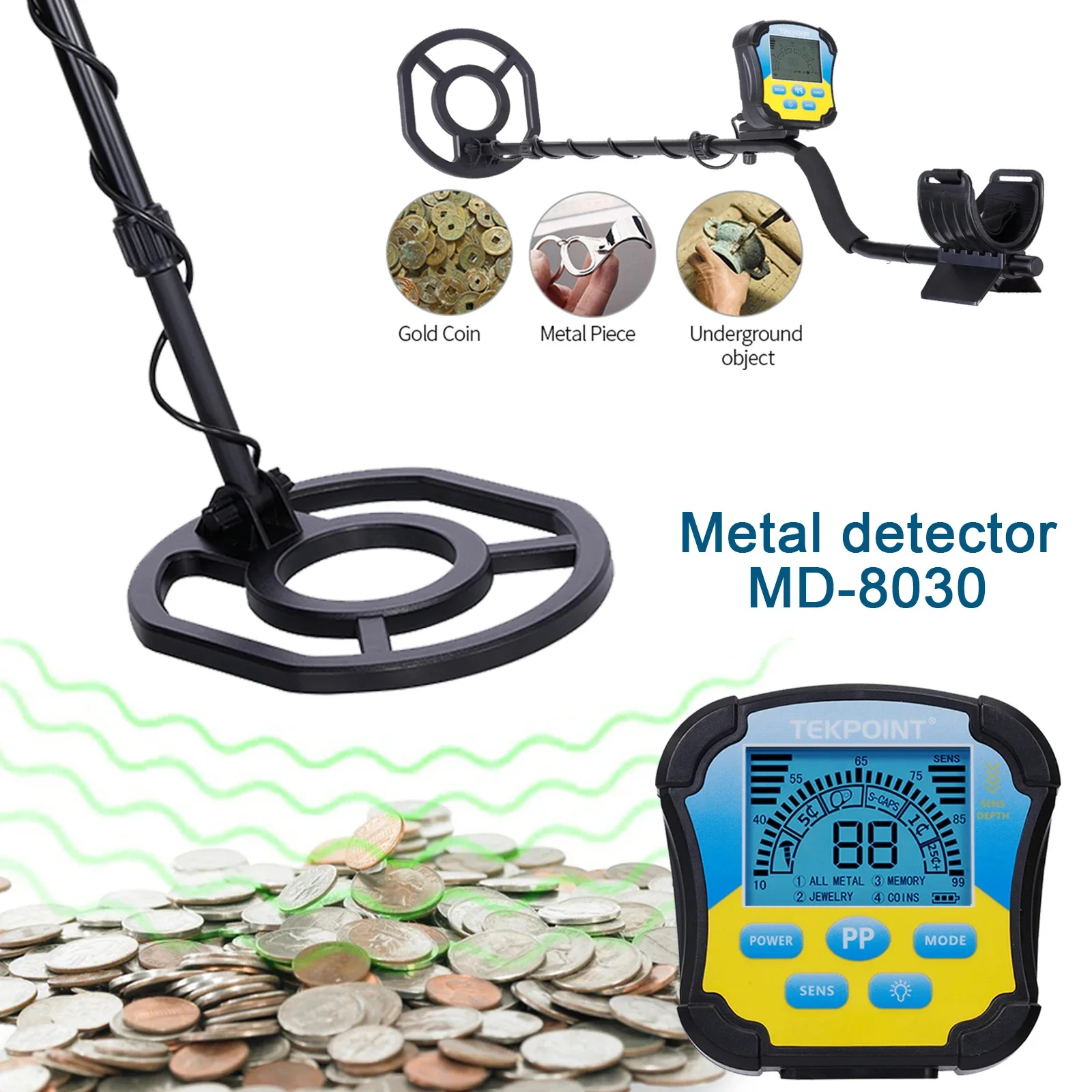 

MD8030 Underground Metal Detector High Sensitivity Metal Gold Digger Hunter Treasure Hunter Depth 2.5m Waterproof Search Coil
