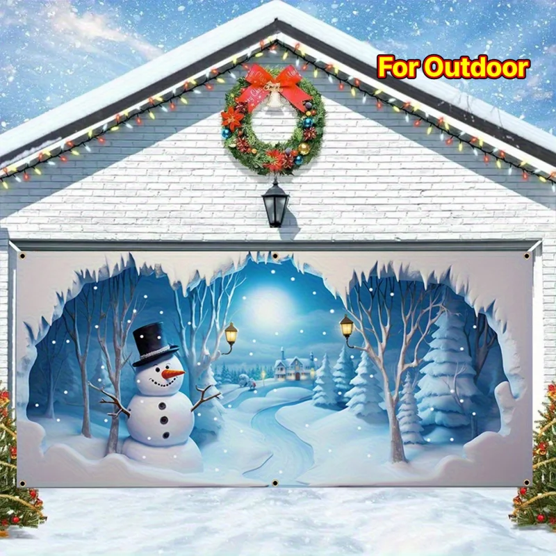 

1pc2D flat, winter snowman garage banner - for Christmas and New Year parties, winter holiday themes, no power required wsj