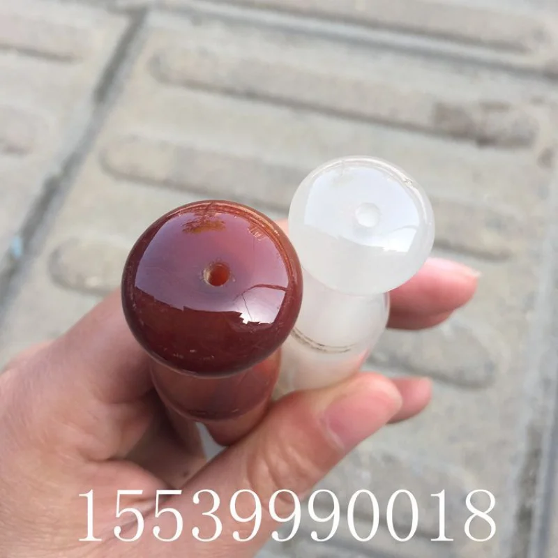 Natural Red and White Agate Jade Dry Cigarette Holder Cigarette Set Men's Jade Chalcedony Long-Stemmed Chinese Pipe Mouth Pipo C