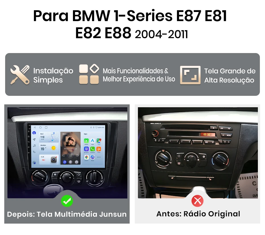 Junsun 8-Kern Autoradio mit kabellosem Apple CarPlay und Android Auto für BMW 1er-Serie E87 E81 E82 E88 2004-2011 GPS-Navigation Autoradio WiFi DSP RDS BT SWC Multimedia-Headunit Stereo – Detail 8
