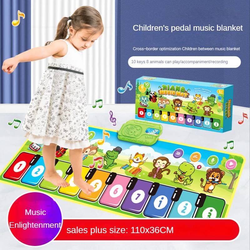 Alfombrilla de Piano Musical de 110x36cm para niños pequeños, tapete de baile con teclado de violín, con 8 instrumentos de sonido, tapete para bebé, juguetes educativos de estudio