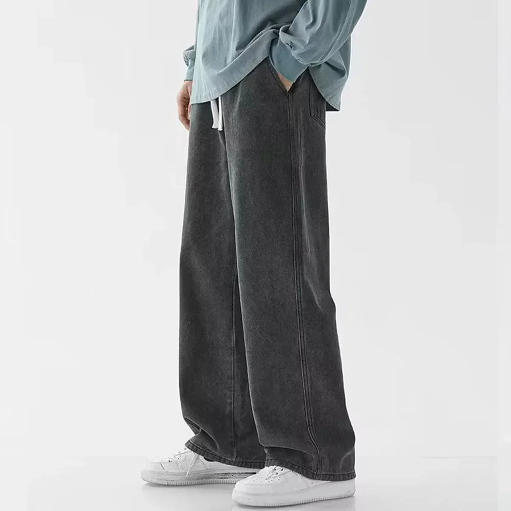 Men Straight Jean Loose Streetwear Wide Leg Neutral Pants Fashion Baggy Trousers