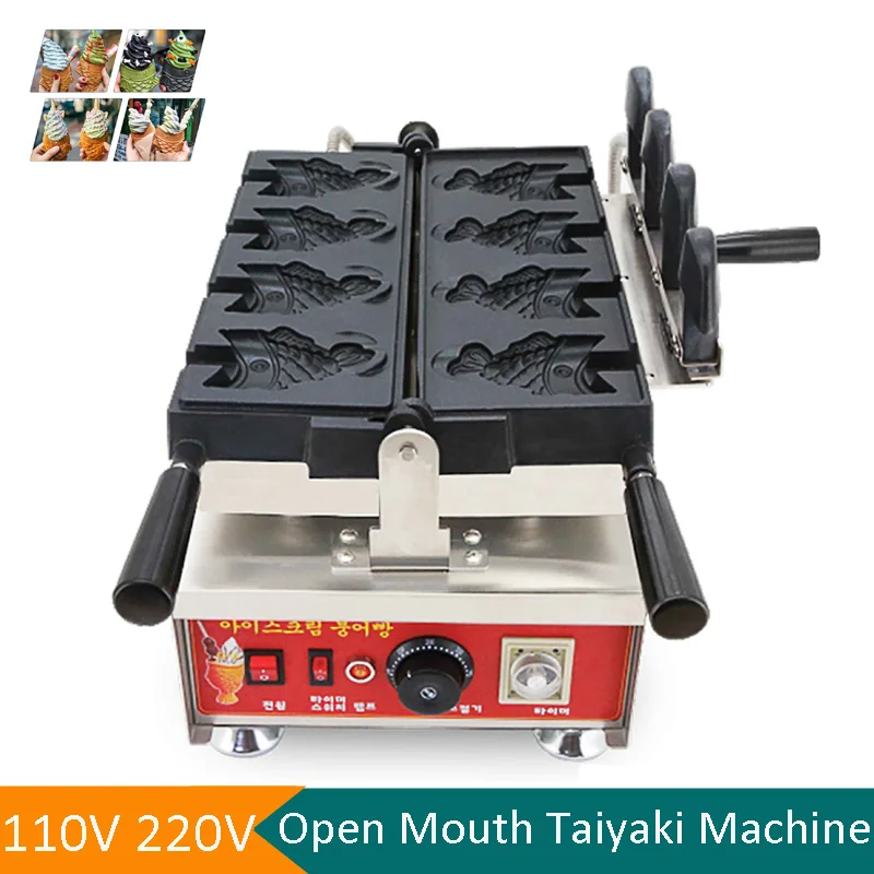 Open Mouth Fish Cake Ice Cream Waffle Maker Machine 4Pcs Korean Taiyaki Waffle Machine The Waffles Reversible Ice Cream Taiyaki