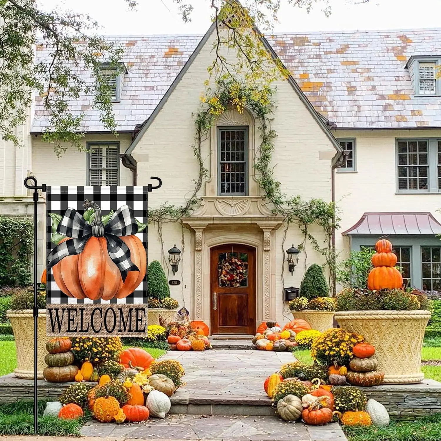 Fall Pumpkin Garden Flag 12x18 Inch Double Sided Welcome Buffalo Plaid House Yard Outside Autumn Thanksgiving Outdoor Decora SSL