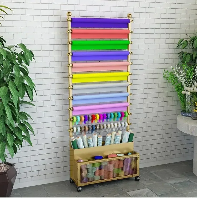 Floor-standing flower shop ribbon ribbon storage display stand flower wrapping paper shelf cloth scarf towel display rack