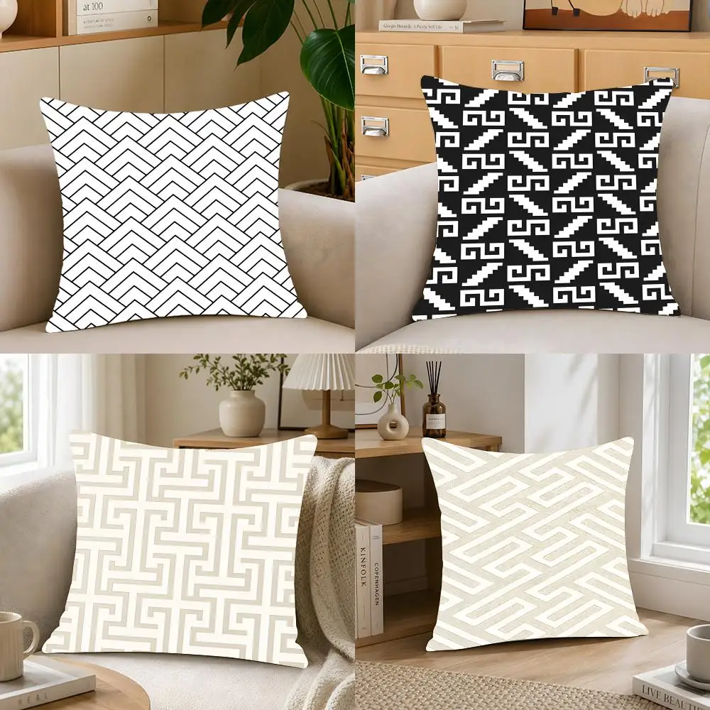 Pattern Design Key Fret Pattern Cushion Cover Crystal velvet sofa Aesthetic room decor Car seat back cushion