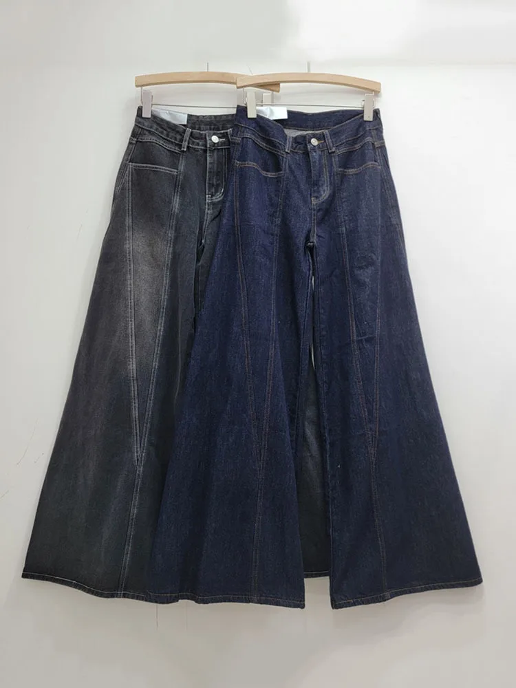 DEAT Moda Nuova Collezione Jeans a gamba larga a vita alta tinta unita da donna 2024 Pantaloni in denim dritti alla moda autunno femminile 33A2013