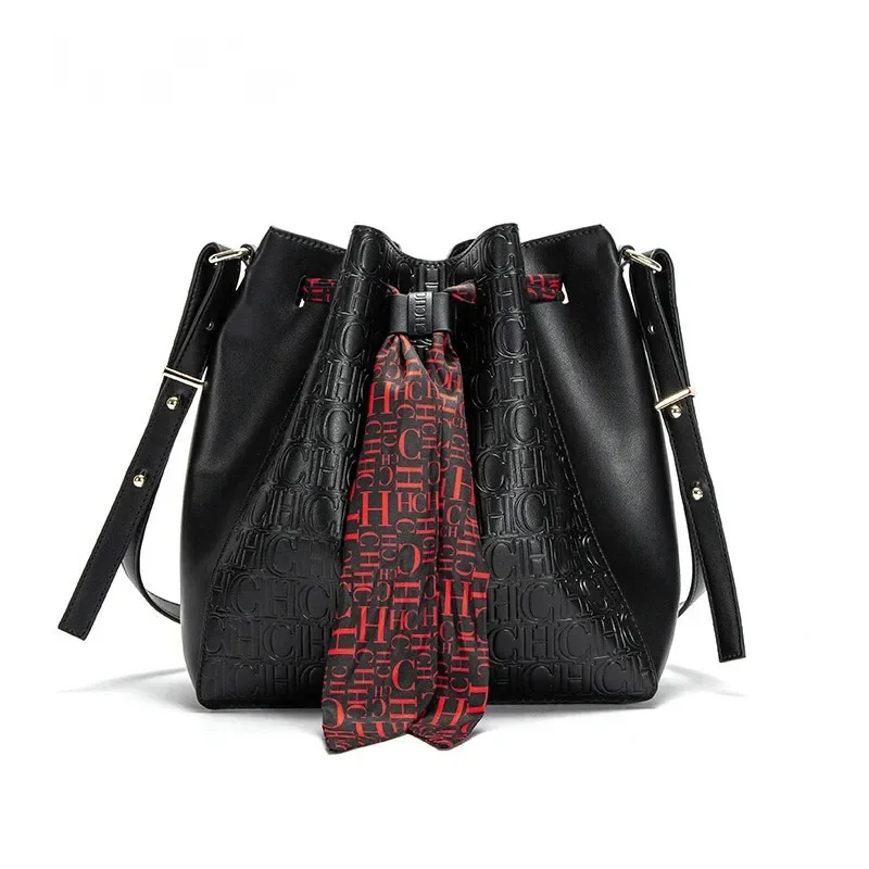 

CHHC Luxury Brand Women's PU Bucket Bag Large Capacity Shopping Travel Commuter Shrink Scarf Shoulder Bag Fashion Shoulder Bag