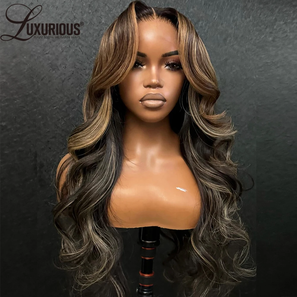 Put on & Go 13x4 Lace Front Wig Human Hair Highlight Colored Human Hair Wigs Pre-Cut Lace Wig Layered Human Hair Wig Brazilian