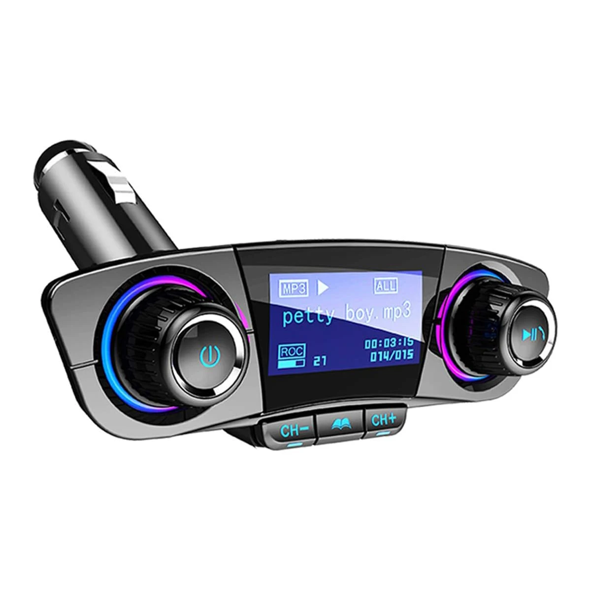 

Bluetooth FM Transmitter BT5.0 Handsfree Car Kit TF Card USB Flash Drive 3.5mm AUX Output Port Dual USB Fast Charger MP3 Player