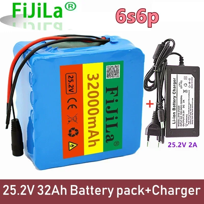 Batterie Lithium-ion 6s6p 24V 32000mAh 18650, 25.2v 32000mAh, Pour Vélo Électrique, Avec BMS Et Chargeur 2a