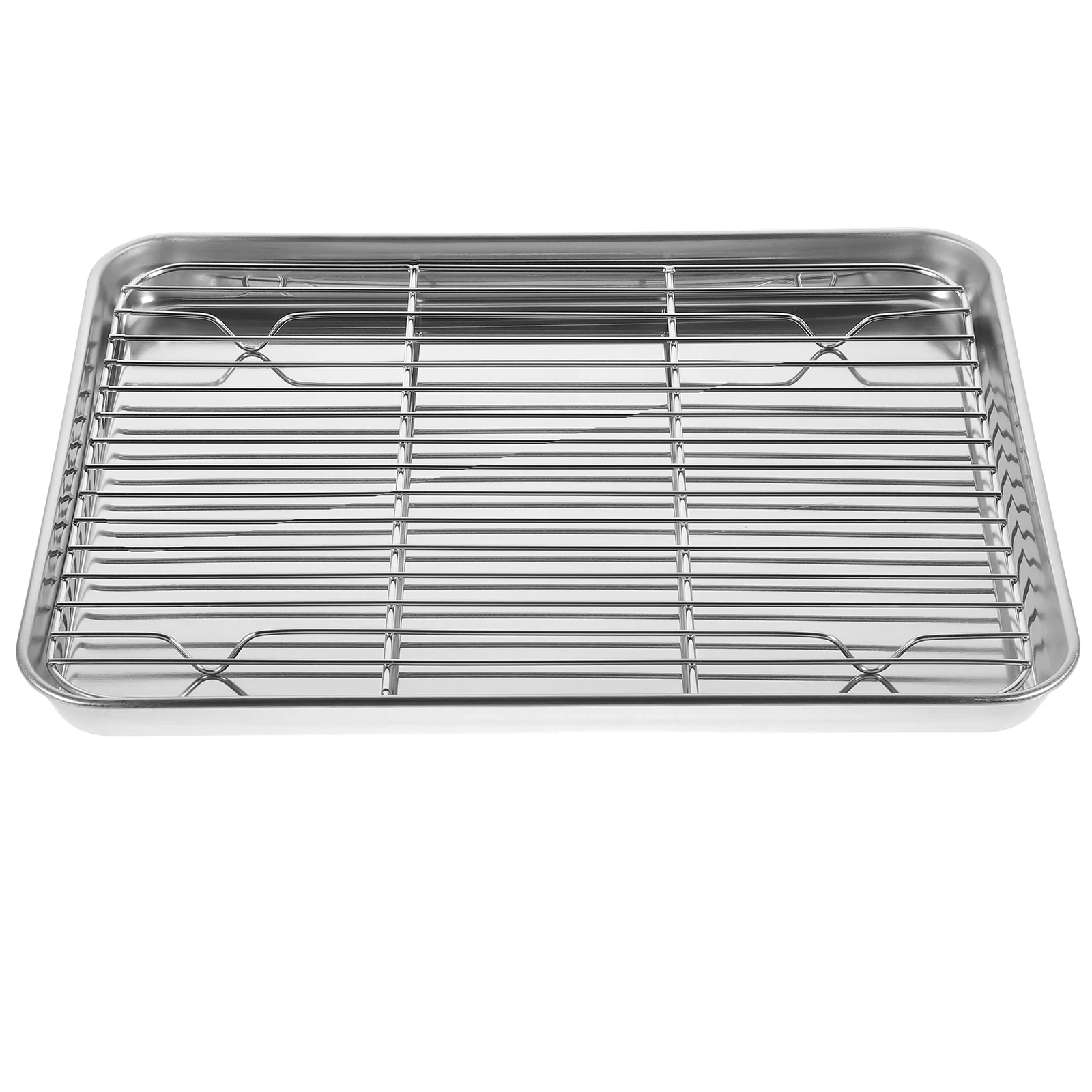 2 Pieces/Set Baking Tray Casserole Dish with Lid Toaster Ovens Countertop Mini Air Fryer Pan Wire Rack Metallic Line