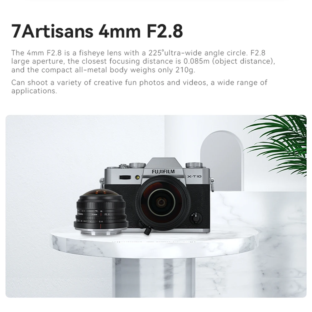 7artisans 4mm F2.8 APS-C 225° Ultra-wide Angle Fisheye Aerial anamorphic Lens for Sony E Canon EF-M Fuji X M4/3 MFT xt4 xt5 a7m