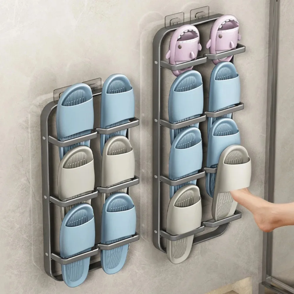 

Shoe Rack Behind Door Bathroom Wall Shelf Slippers Drain Rack Multi-layer Storage Shelves No Punching Household Rack Supplies