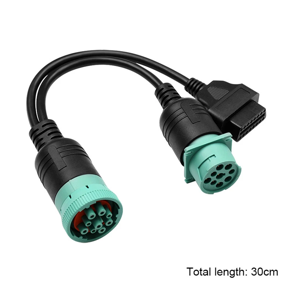 Y Splitter Cable, 9Pin Female to 9Pin Male & OBD2 16Pin Female Adapter Compatible With Deutsch 9Pin Connector, For Heavy Duty