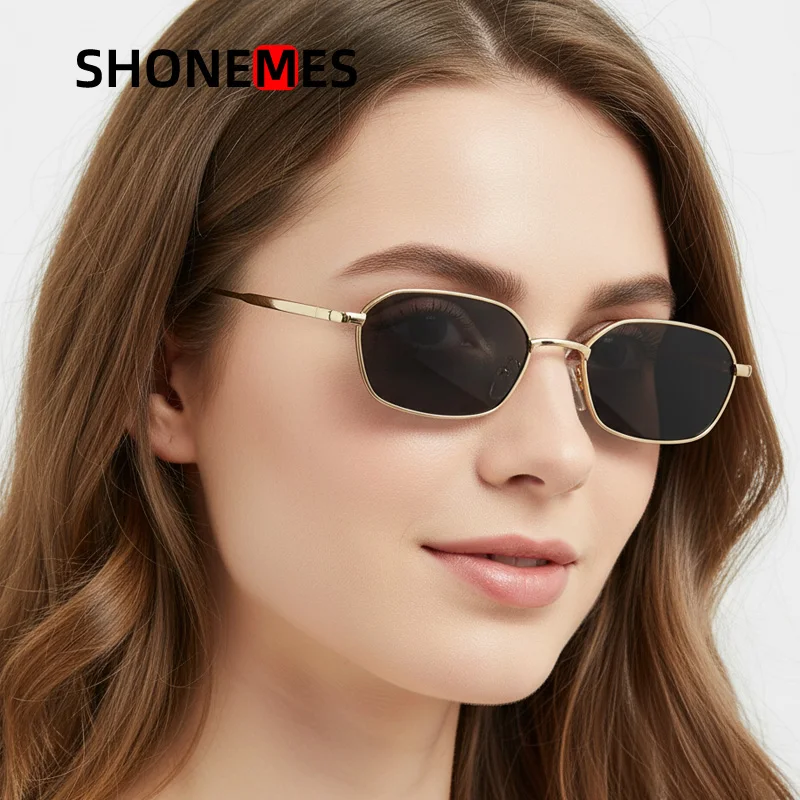 Shonemes Polygon Sunglasses Stylish Men Women Shades Metal Small Frame Outdoor UV400 Sun Glasses Gold Grey Brown for Unisex