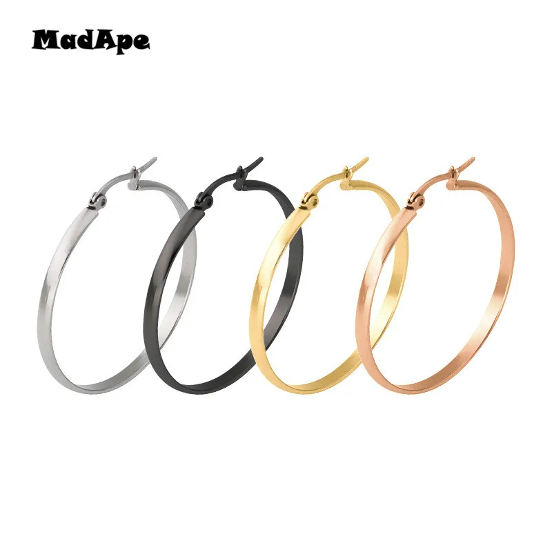 MadApe Anti Allergic Stainless Steel Large Hyperbole Earrings Wide Edge Hoop Earrings Round Circle Earrings Nightclub Jewelry