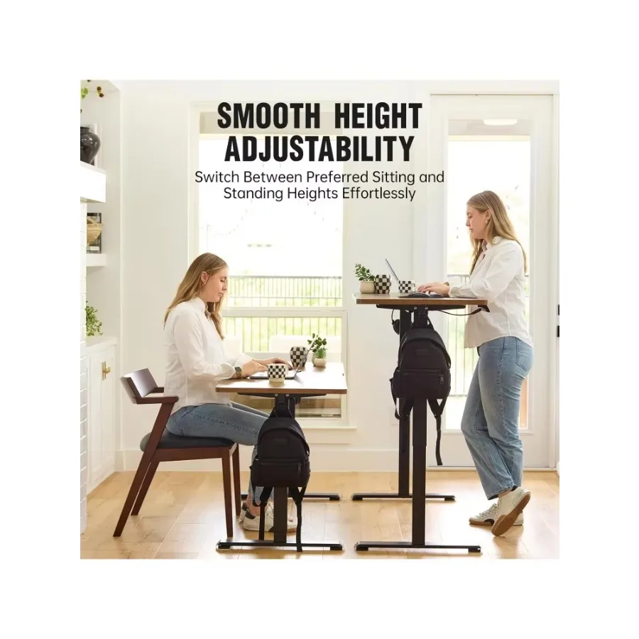 63" Electric Standing Desk, Height Adjustable Sit Stand Workstation with Wood Top, Brown