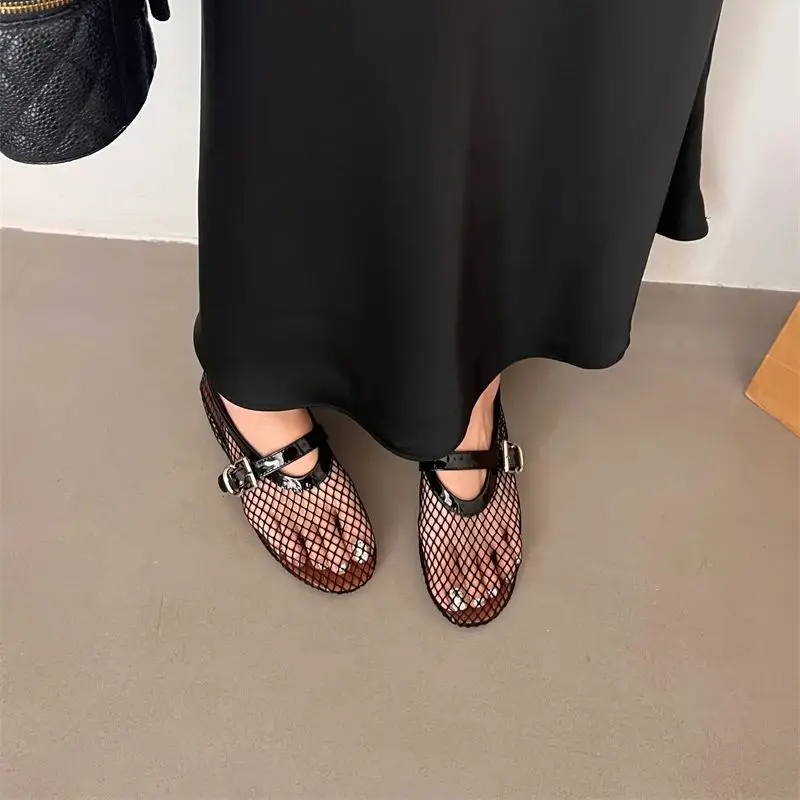 

Black Shoes Woman Ballet Flats Women Low Heel Pumps Summer Mesh Mary Jane Summer Crystal Loafers Ladies Comfort Flat Shoes
