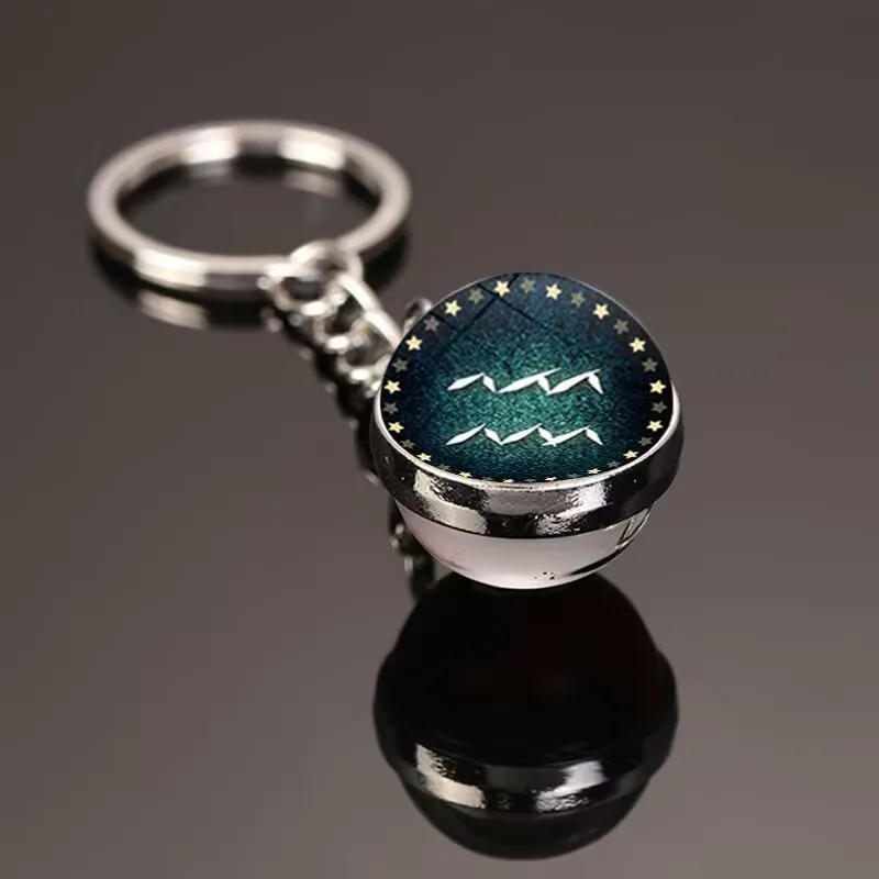 12 Constellation Symbols Keychain Keychain Male and Female Students Book Bag Pendant Keychain Glass Ball