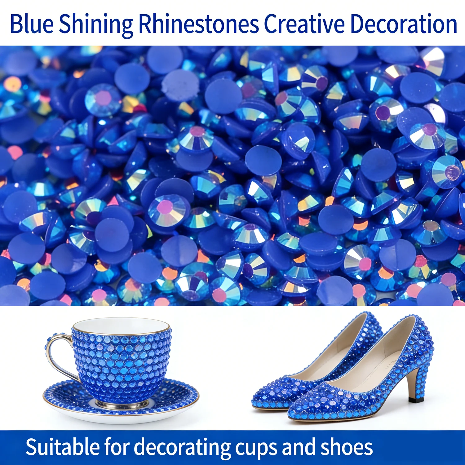 Piedras de Resina Planas de Color Azul Oscuro AB para Tazas, Botellas, Vasos, Decoración Artesanal, Piedras Brillantes Sueltas con Efecto Diamante