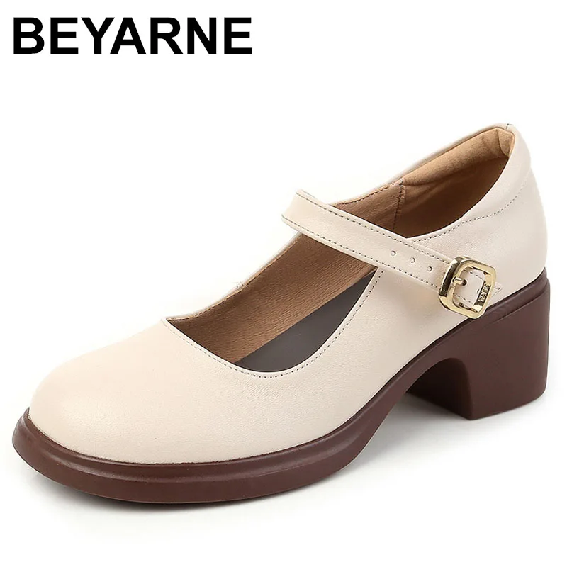 

2023 весенне-осенняя обувь, женские туфли-лодочки из натуральной кожи, женские туфли-лодочки на платформе с круглым носком, женская обувь на высоком каблуке с неглубоким носком