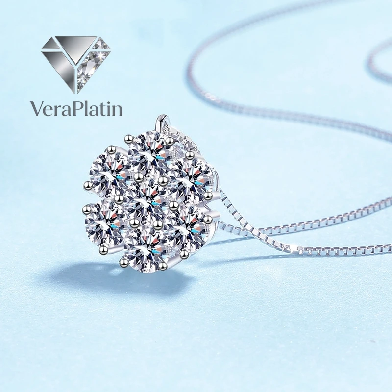 

VeraPlatin Women Wedding 18K White Gold Engagement Necklaces 0.7/2.1CT Moissanite Diamond Birthday Gift PT950 Girl Friend Valent