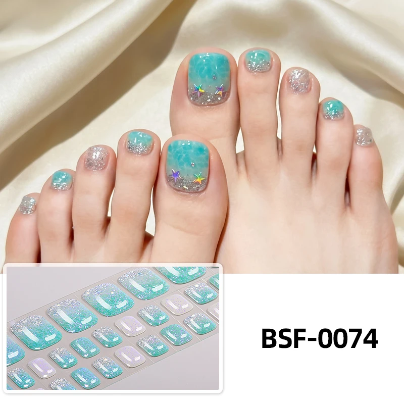 34Tips Mermaid Glitter UV Free Gel Toenail Sticker Summer Full Cover Gel Toe Nail Wraps Self-Adhesive Foot Nail Art Decoration