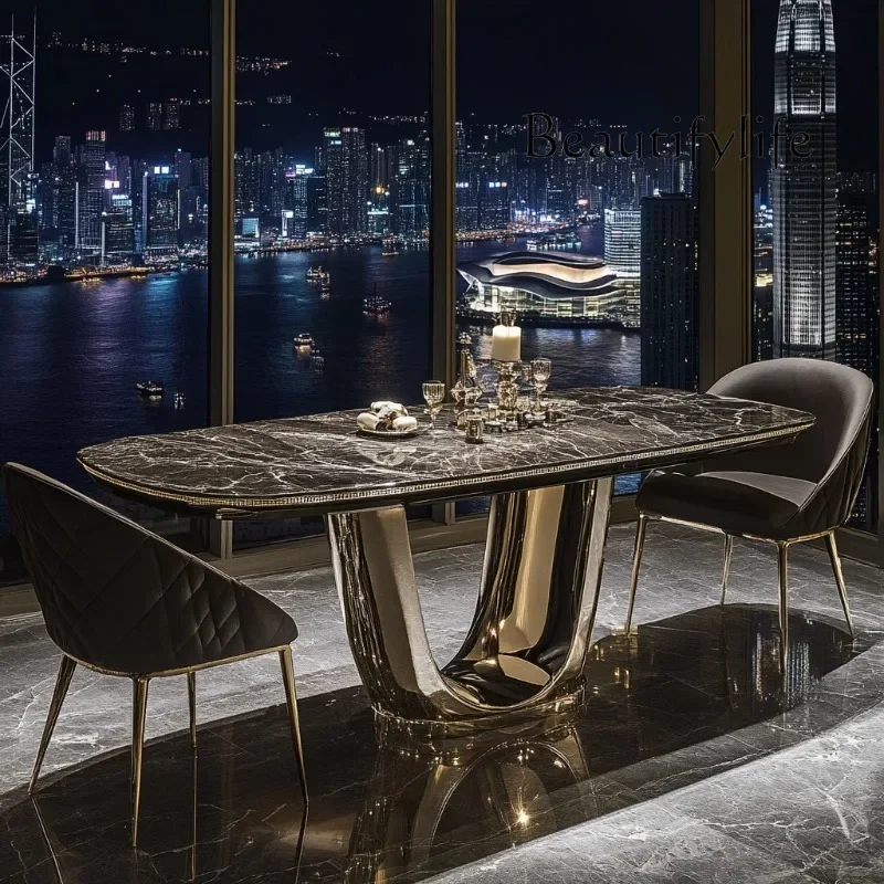 N40 Modern style square light luxury jade luxury stone dining table villa marble custom decoration advanced
