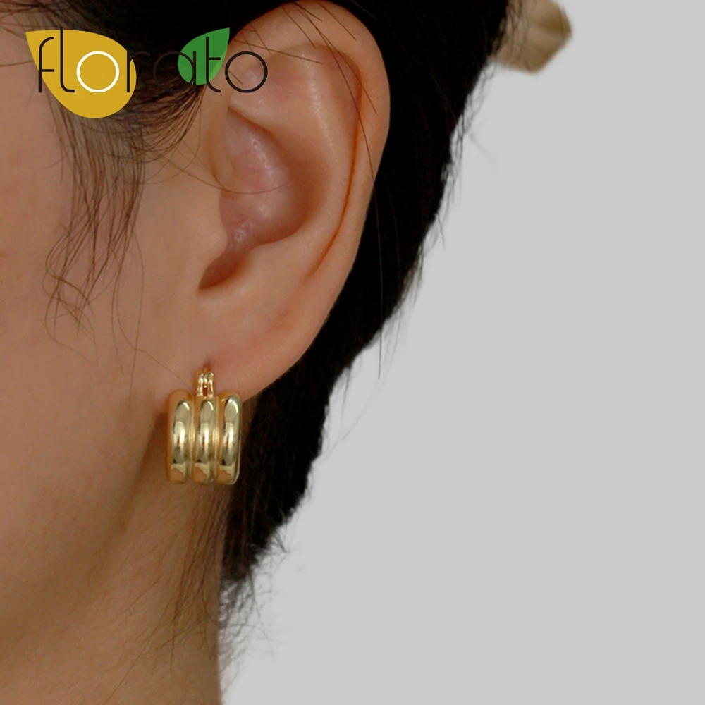 

925 Sterling Silver Needle Retro Niche Minimalist Wide Multi-layer Plain Hoop Earrings for Women Generous and Trendy Ear Jewelry