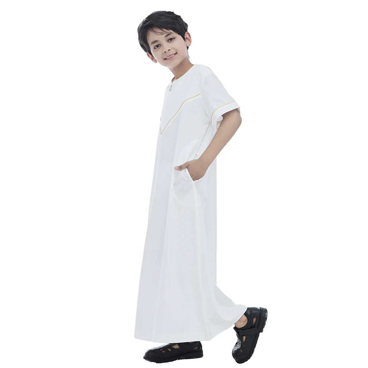 Ramadan Boys Jubba Thobe Muslim Fashion Abayas Middle East Arab Kaftan Short Sleeve Robe Dubai Islamic Clothing Child Long Dress