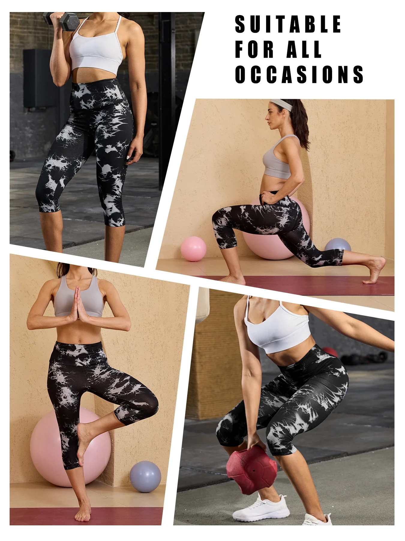 Calça capri feminina de cintura alta, super macia, controle de barriga, sem transparência, treino, yoga, corrida, atlético, push up, academia